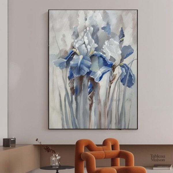 Tableau abstrait de fleurs blanches et bleues