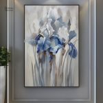Art mural abstrait avec des fleurs en nuances de bleu