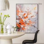Tableau abstrait de fleurs blanches et oranges