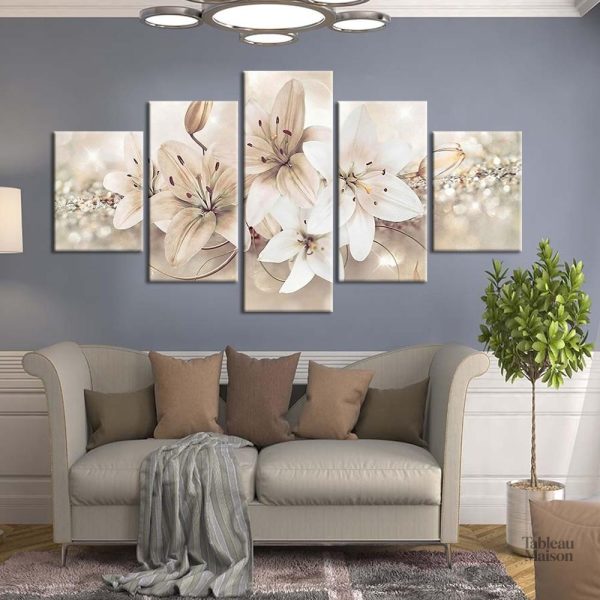 Tableau floral représentant des fleurs de lys colorées