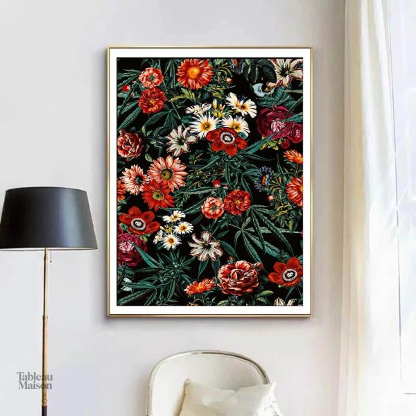 Tableau fleurs exotiques colorées en décoration murale