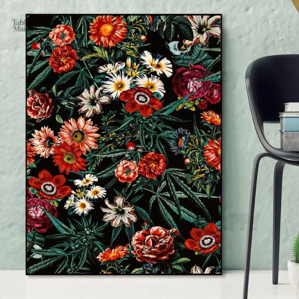 Art mural fleurs exotiques pour un intérieur tropical