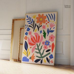 Tableau pop art avec motifs floraux vibrants
