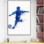 Tableau aquarelle bleu sur le thème du football