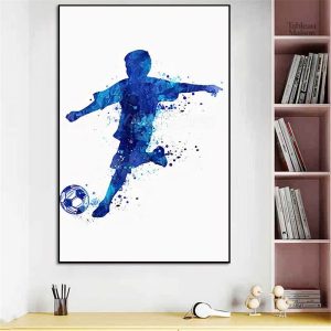 Tableau aquarelle bleu sur le thème du football