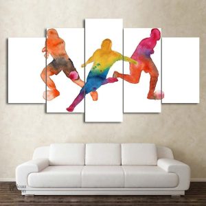 Tableau aquarelle de football, œuvre artistique colorée