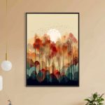 Tableau abstrait représentant une forêt stylisée