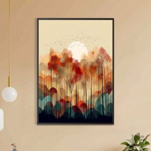 Tableau abstrait représentant une forêt stylisée