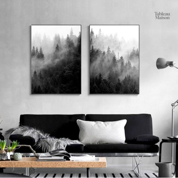 Tableau Forêt Brumeuse en Noir et Blanc