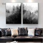 Art mural forêt mystérieuse en noir et blanc