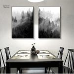 Tableau de paysage brumeux avec arbres