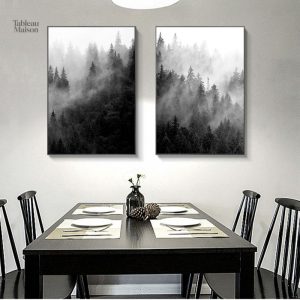 Tableau de paysage brumeux avec arbres
