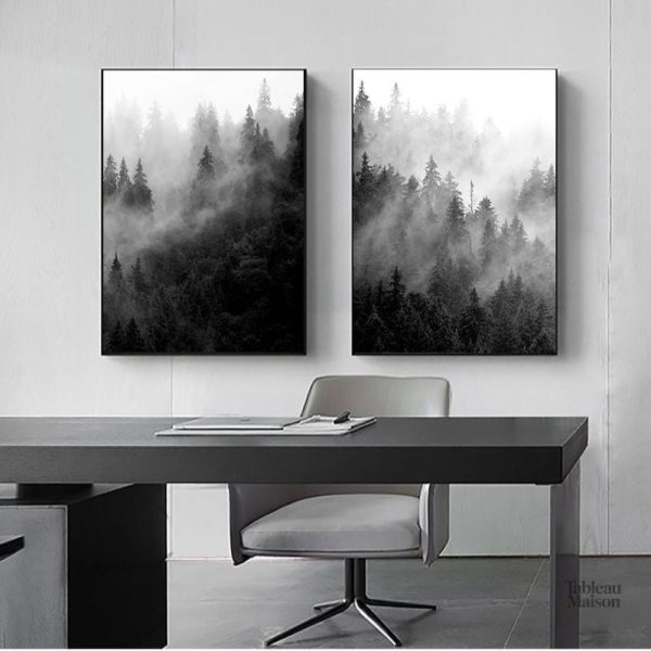 Forêt en noir et blanc pour décoration intérieure