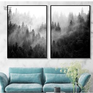 Tableau noir et blanc forêt