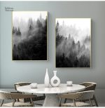 Art mural forêt en noir et blanc