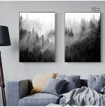 Tableau minimaliste forêt en noir et blanc