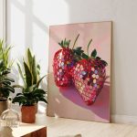 Œuvre murale originale avec un design de fraise vibrante