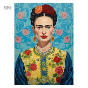 Tableau vibrant représentant Frida Kahlo en costume traditionnel
