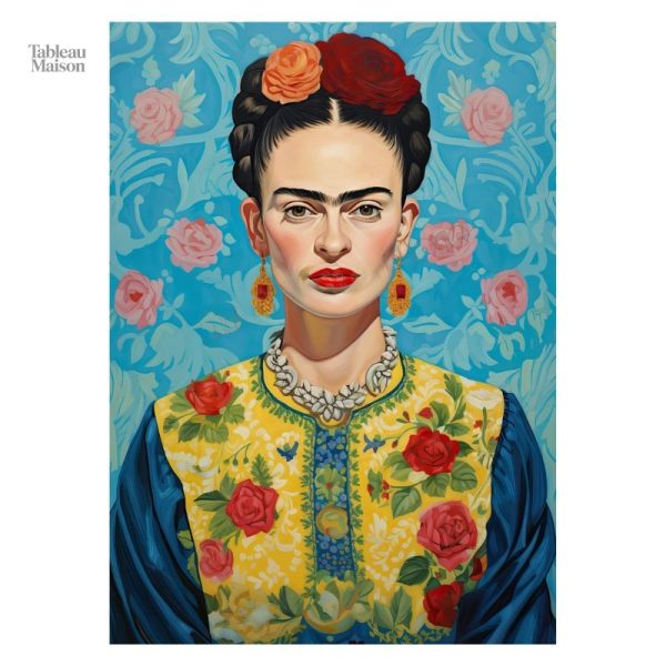 Tableau vibrant représentant Frida Kahlo en costume traditionnel