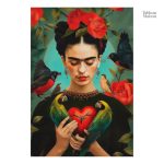 Tableau floral de Frida Kahlo, intégrant des roses et oiseaux