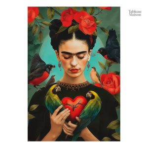Tableau floral de Frida Kahlo, intégrant des roses et oiseaux