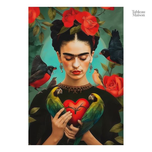 Tableau floral de Frida Kahlo, intégrant des roses et oiseaux