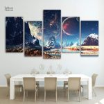 Vue rapprochée d'un tableau Galaxie, lac étoilé et coloré