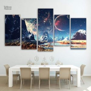 Vue rapprochée d'un tableau Galaxie, lac étoilé et coloré