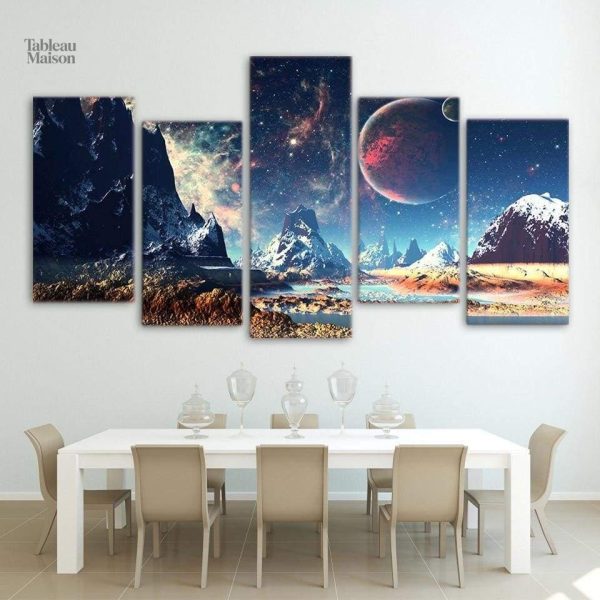 Vue rapprochée d'un tableau Galaxie, lac étoilé et coloré