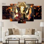 Tableau Ganesh en métal doré, décoration murale élégante