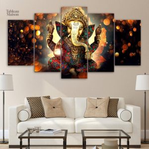 Tableau Ganesh en métal doré, décoration murale élégante