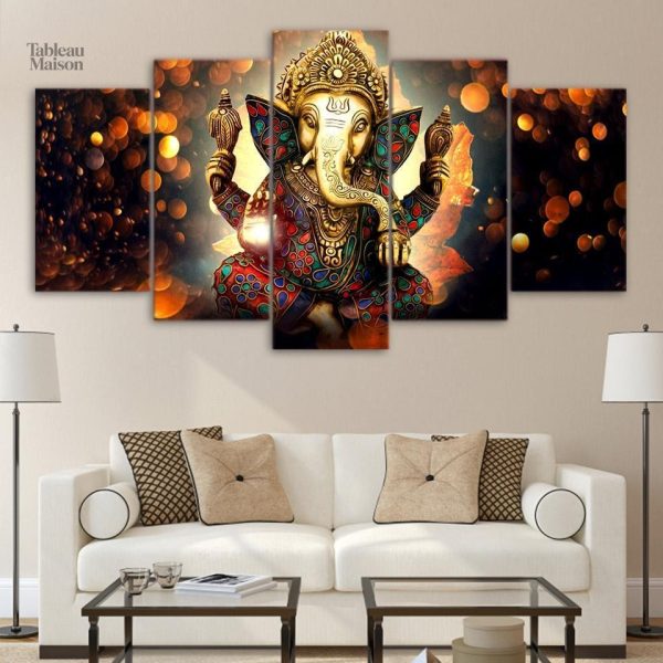 Tableau Ganesh en métal doré, décoration murale élégante