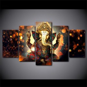 Art mural Ganesh doré, symbole de sagesse et prospérité