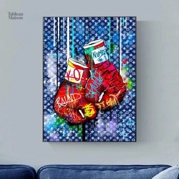 Œuvre murale gants de boxe colorés