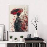 Art mural représentant une geisha dans un style japonais