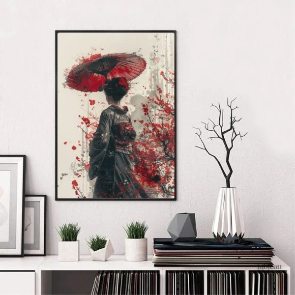 Art mural représentant une geisha dans un style japonais