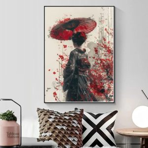 Décor asiatique avec une geisha en tenue traditionnelle