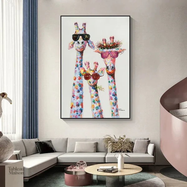 Tableau coloré représentant une girafe stylisée