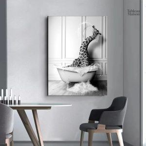 Tableau girafe dans la baignoire décoratif