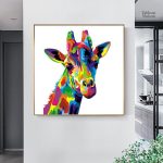 Tableau multicolore représentant une girafe stylisée