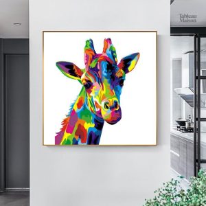Tableau multicolore représentant une girafe stylisée