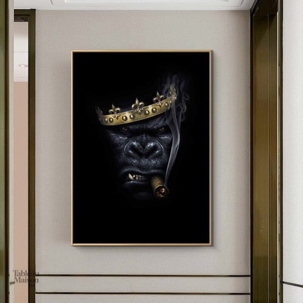 Tableau gorille avec cigare, art singe contemporain