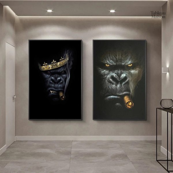 Art mural gorille, tableau élégant et original