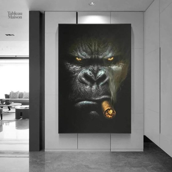 Tableau singe au cigare, décoration murale unique