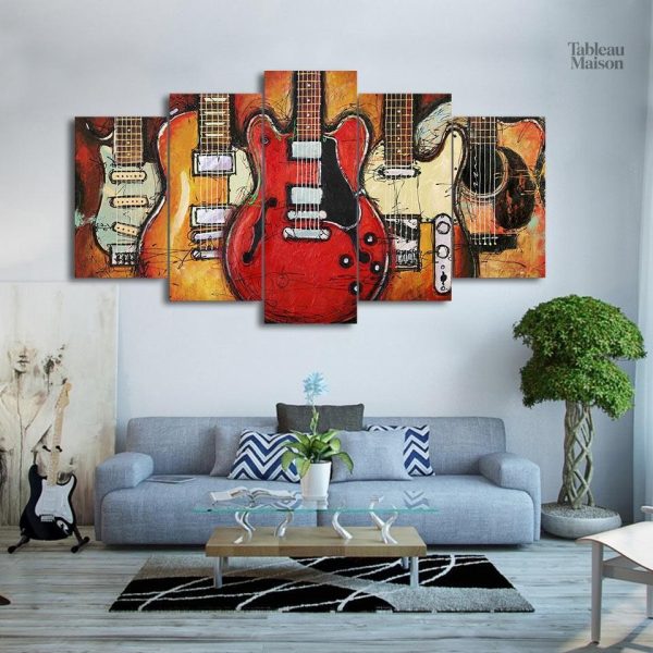 Tableau artistique de guitares rétro