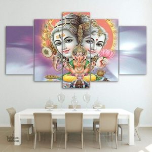 Tableau Shiva et Ganesh, art spirituel hindou