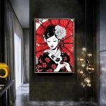 Peinture représentant une femme dans un style japonais