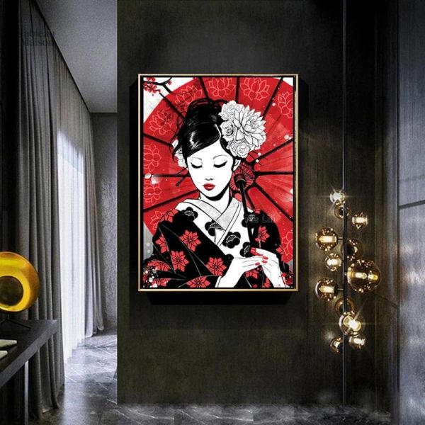 Peinture représentant une femme dans un style japonais
