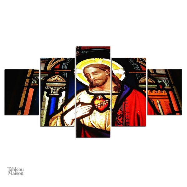 Détails colorés du tableau Jésus en vitrail