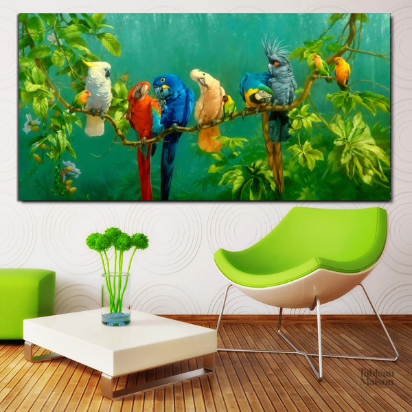 Peinture décorative de perroquet dans un cadre tropical